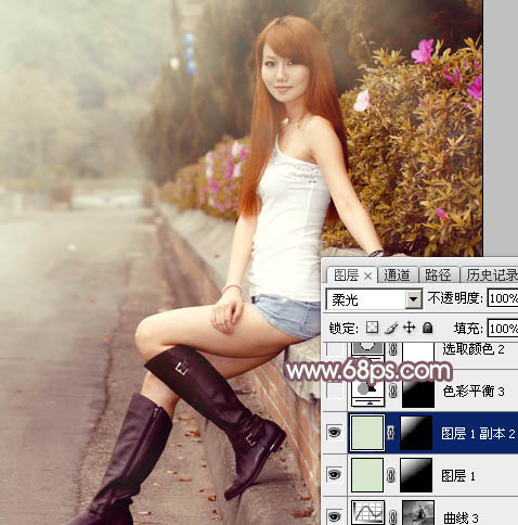 Photoshop打造唯美的秋季红褐色外景美女图片