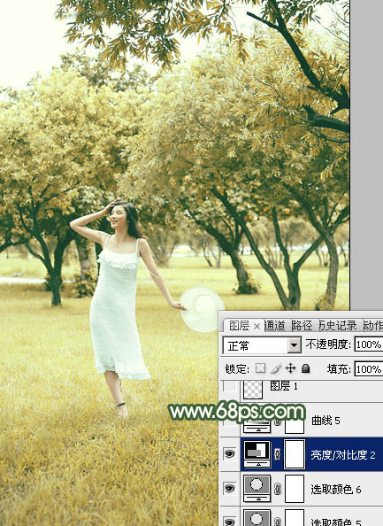 Photoshop将树景人物图片打造灿烂的黄绿色