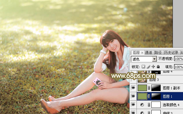 Photoshop为草地美女打造甜美柔和的暖褐色