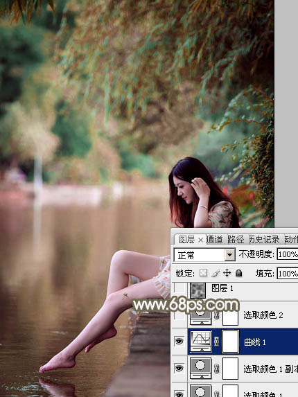 Photoshop将河景美女图片打造甜美的红褐色