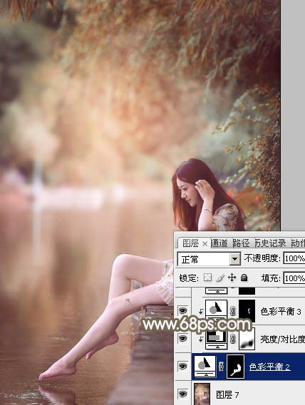 Photoshop将河景美女图片打造甜美的红褐色