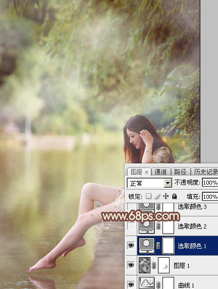 Photoshop为溪边的美女调制出漂亮的淡调红褐色