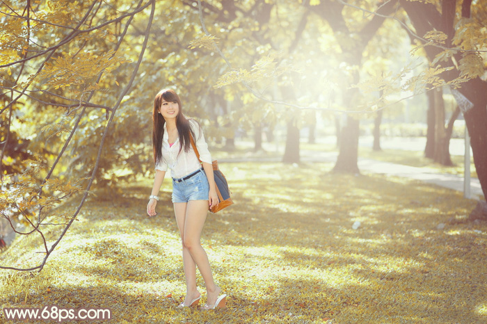 Photoshop为大树下的美女调制出唯美的秋季淡褐色