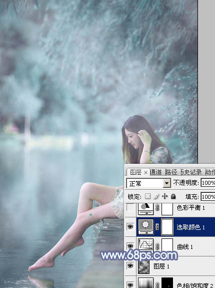 Photoshop为溪边美女图片打造梦幻的淡蓝色