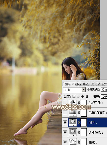 Photoshop为湖边戏水美女打造柔和淡美的红褐色