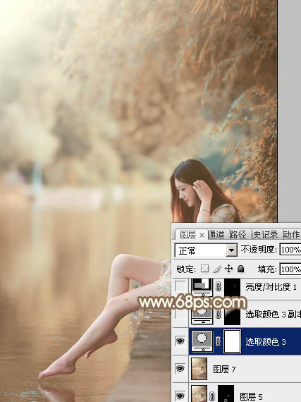 Photoshop为湖边戏水美女打造柔和淡美的红褐色