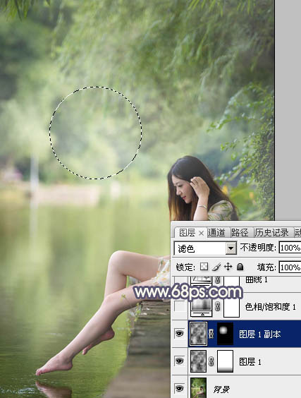 Photoshop为河边美女图片打造古典粉蓝色