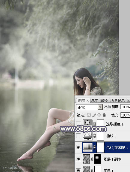 Photoshop为河边美女图片打造古典粉蓝色