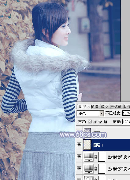 Photoshop为美女图片加上淡雅的韩系冬季冷色