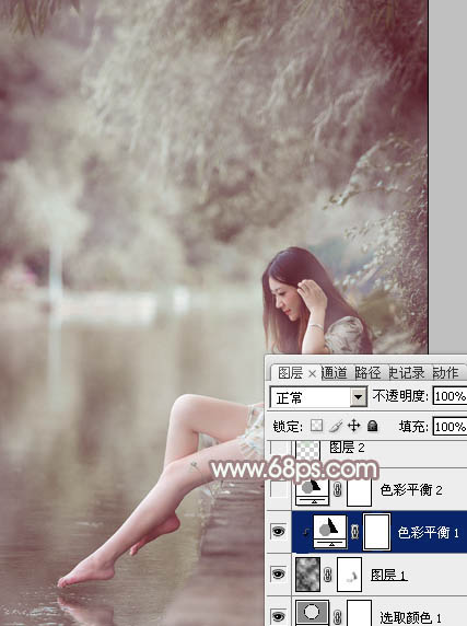 Photoshop将水边的美女加上梦幻的中性淡褐色