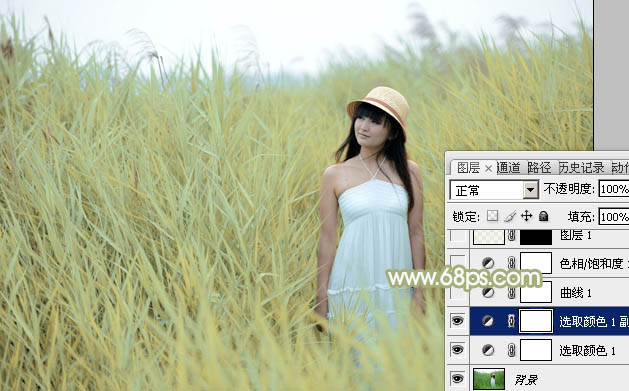 Photoshop将芦苇美女图片打造非常淡雅的冷色调
