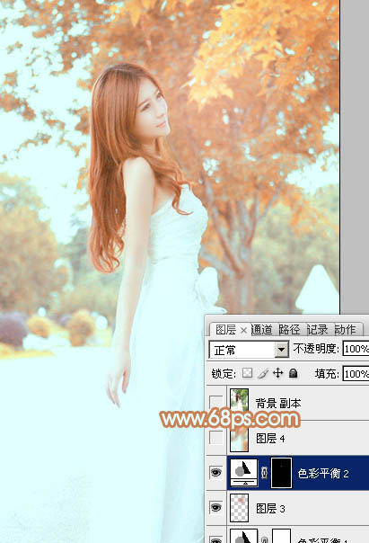 Photoshop为外景美女图片打造清爽的秋季橙红色
