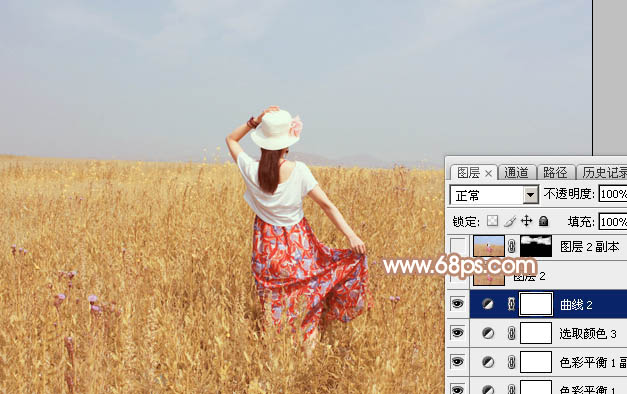 Photoshop为草原上的美女调制清爽的红褐色