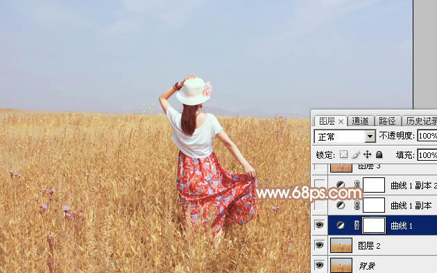 Photoshop为草原上的美女调制清爽的红褐色