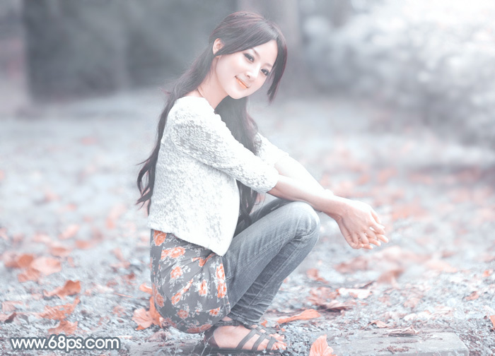 Photoshop将外景美女加上唯美的秋季淡冷色