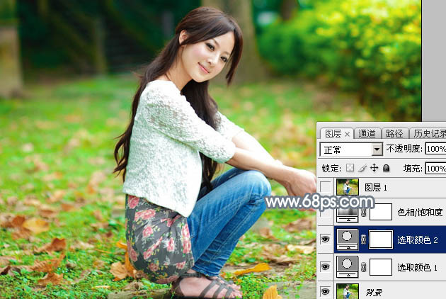 Photoshop将外景美女加上唯美的秋季淡冷色