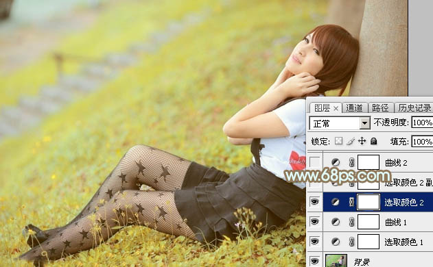 Photoshop将草地美女图片打造柔美的韩系粉黄色