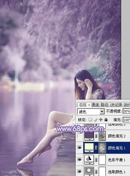Photoshop为河岸边的美女打造出唯美的粉紫色