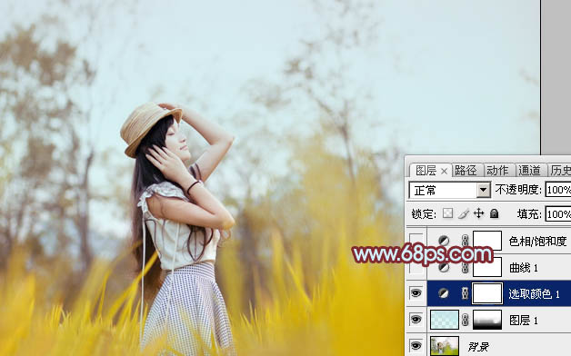 Photoshop为外景人物图片调制出韩系中性黄褐色
