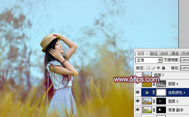 Photoshop为外景人物图片调制出韩系中性黄褐色