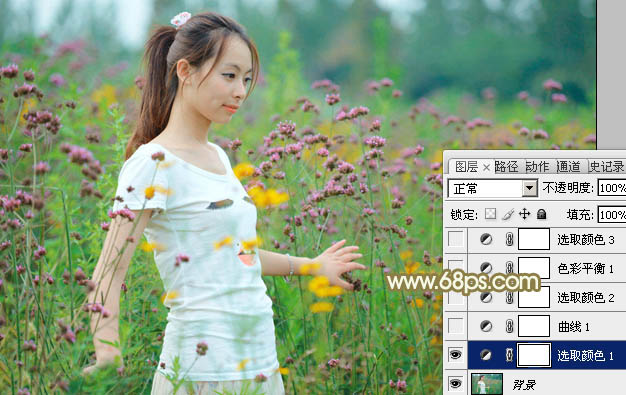 Photoshop利用Lab模式为野花中的美女加上甜美的粉色调