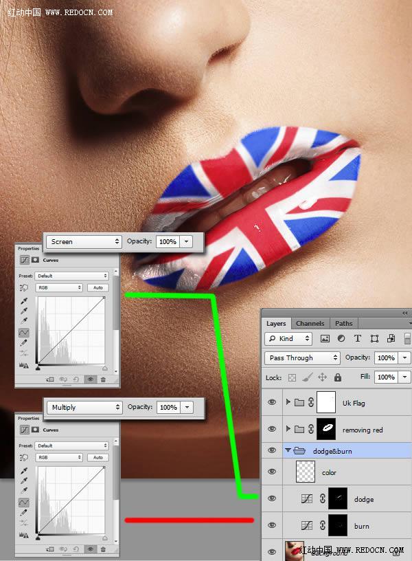 Photoshop为红色嘴唇增加个性米字国旗彩绘