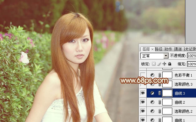 Photoshop快速为路边的美女调制出柔和的淡调黄褐色