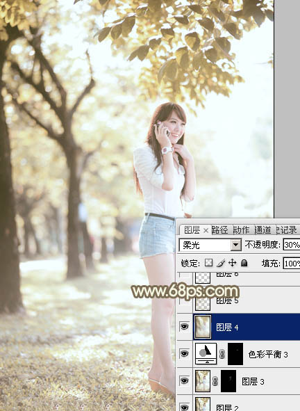 Photoshop为树边美女调出色彩柔和中性黄褐色