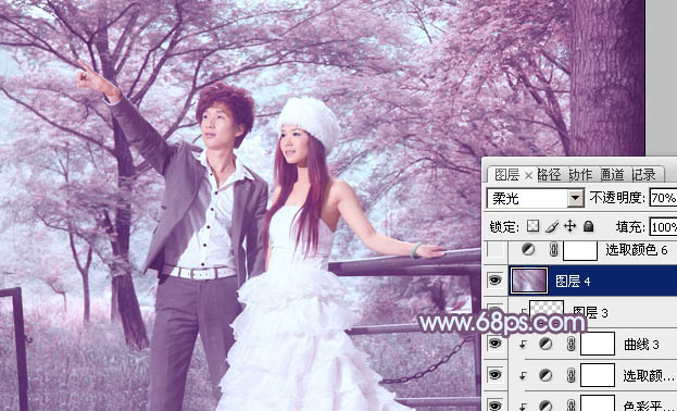 Photoshop将树林婚片调制出唯美浪漫的蓝紫色