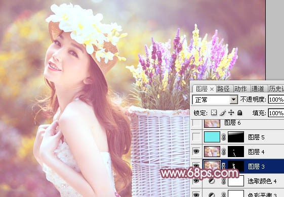 Photoshop将外景美女图片打造出唯美的紫红色效果