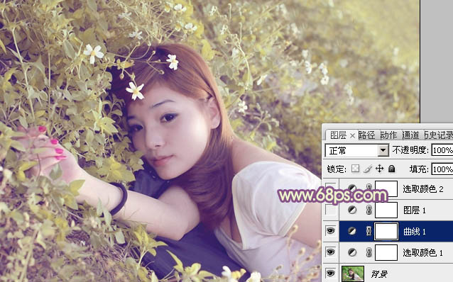 Photoshop将草地美女图片调出柔美的早秋暖色