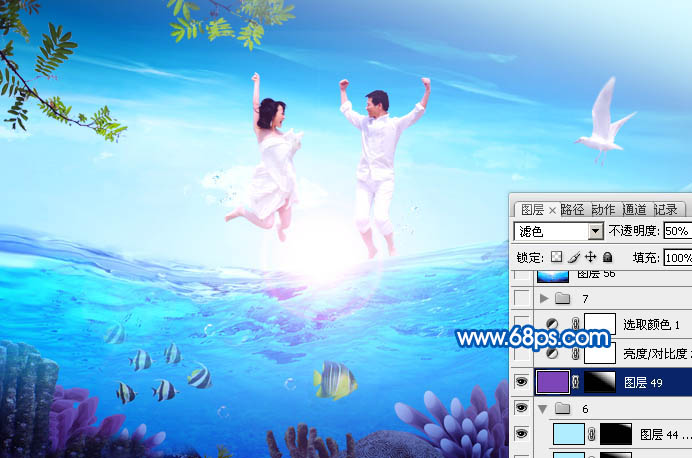 Photoshop打造在海面跳跃的清爽夏季海景婚片