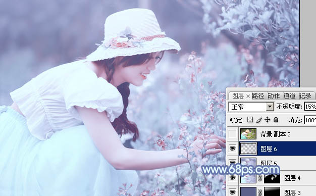 photoshop利用通道替换将花草中的美女调制出柔美的淡蓝色