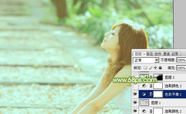 Photoshop将外景美女图片调制出淡淡的小清新绿色