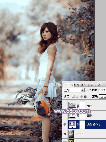 photoshop利用通道替换工具将外景人物图片制作出淡美的蓝紫色