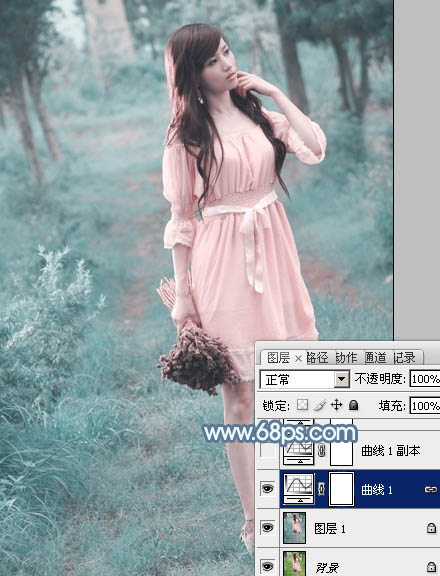Photoshop将外景美女调制出唯美梦幻的淡青色