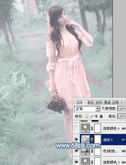 Photoshop将外景美女调制出唯美梦幻的淡青色