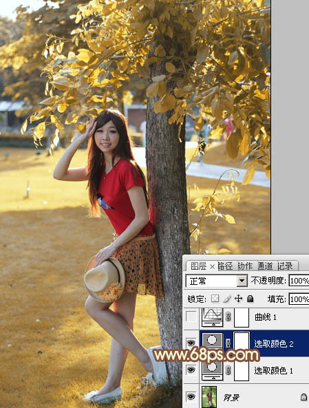 photoshop快速为树下的人物调制出柔和的秋季黄褐色