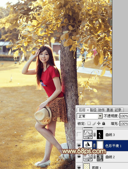 photoshop快速为树下的人物调制出柔和的秋季黄褐色