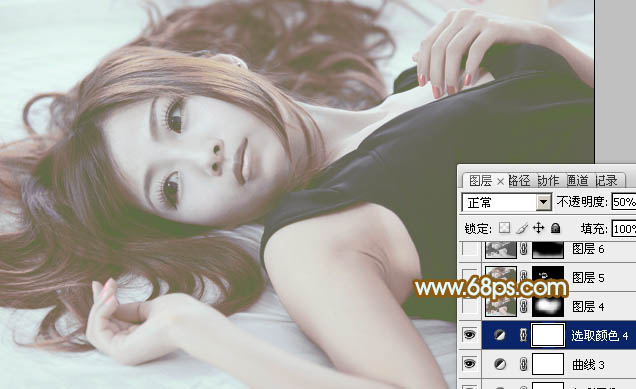 Photoshop将室内美女图片增加淡淡的韩系红褐色