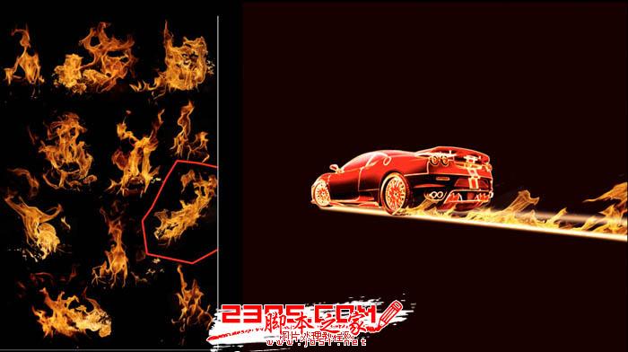 PhotoShop设计打造出奔跑的火焰红色跑车特效