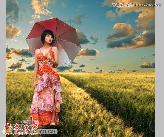 Photoshop合成制作在草丛中行走的美女场景