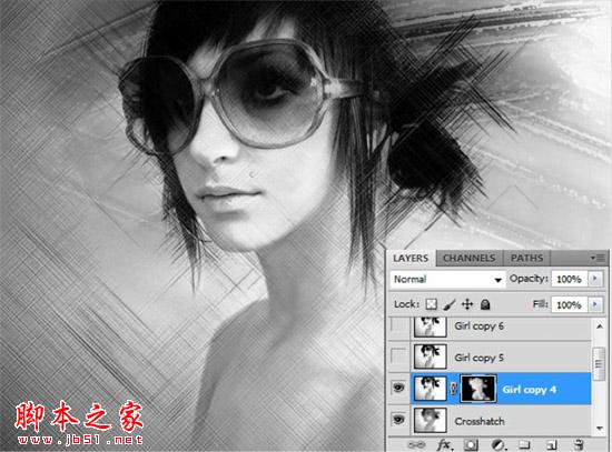 Photoshop将人物头像转为黑白水彩画效果