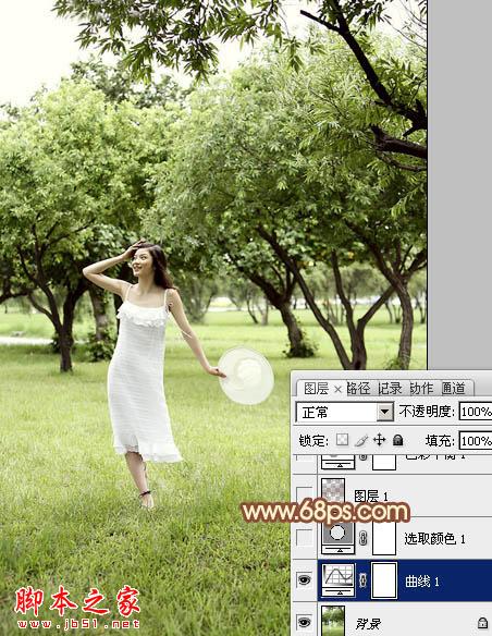 Photoshop将草地树林人物图片打造唯美的秋季淡黄色