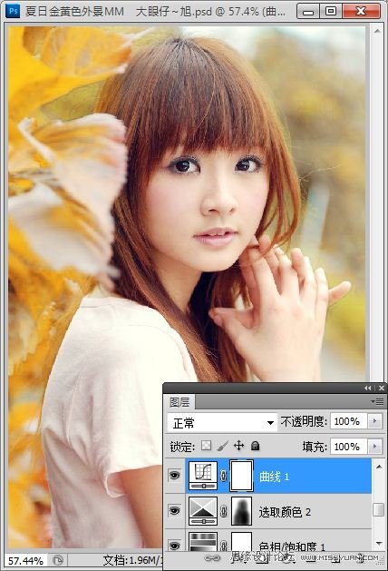 Photoshop为外景美女照片调制出夏日金黄色