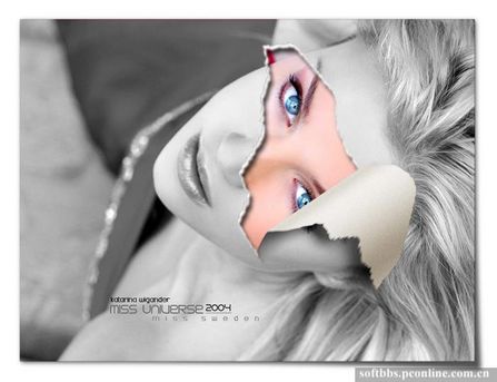 photoshop为美女图片打造出银色的纸面撕破效果