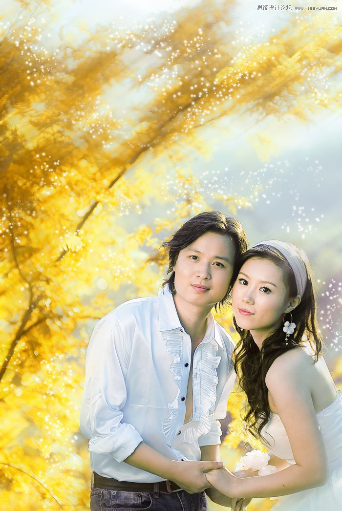 Photoshop将外景婚片调制出唯美秋季色调效果