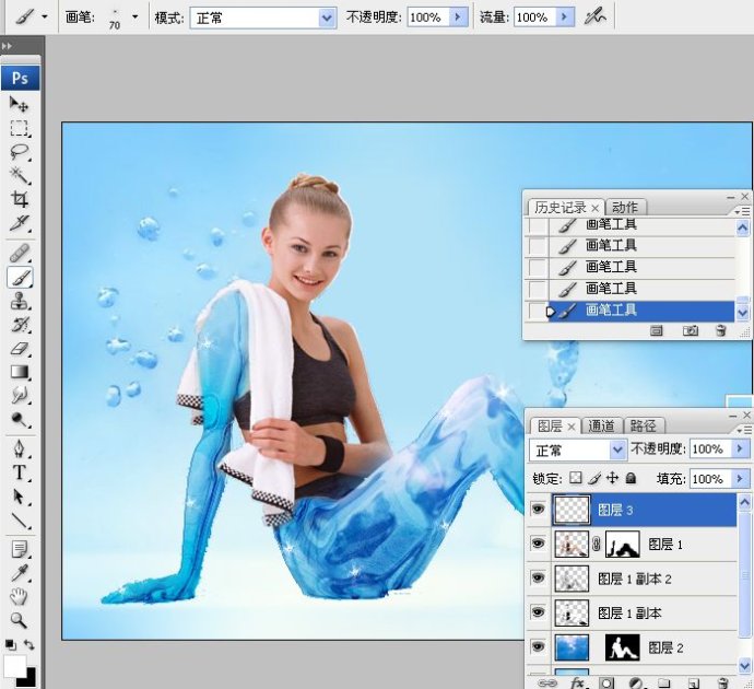 photoshop合成制作半身冰雪纹理的水下冰人