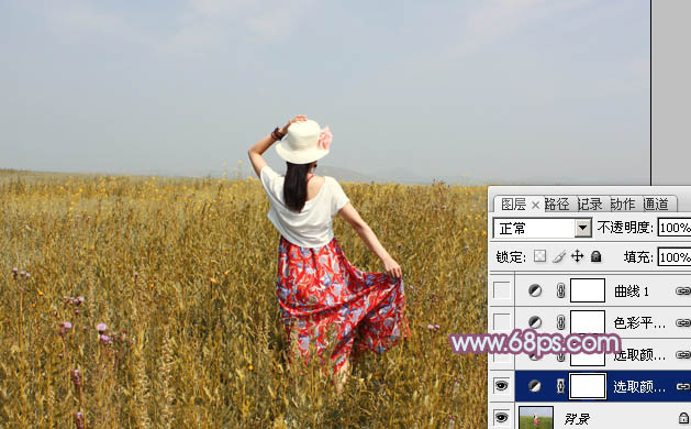 Photoshop为草原人物调制出淡雅的秋季青黄色
