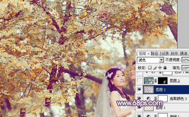 Photoshop为树林婚片调制出浓郁的秋季色